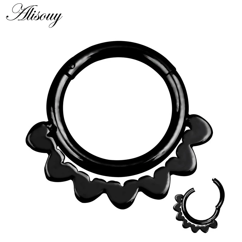EM0894-5 Black 1 шт., 6 видов стилей, двухслойные стальные кликер, сегментные кольца для носа, шарнирное кольцо для пирсинга перегородки носа, для женщин и мужчин, ювелирные изделия для тела, Ombligo - Окраска металла: EM0894-5 Black