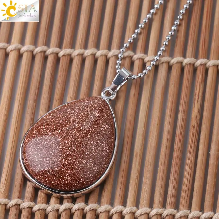 Brown Sand Necklace CSJA подвески из натурального камня тигровый глаз розовый кварц Фиолетовый Кристалл Lapis ОЖЕРЕЛЬЕ капли воды плоские бусины для женщин Исцеление ювелирные изделия F982 - Окраска металла: Brown Sand Necklace