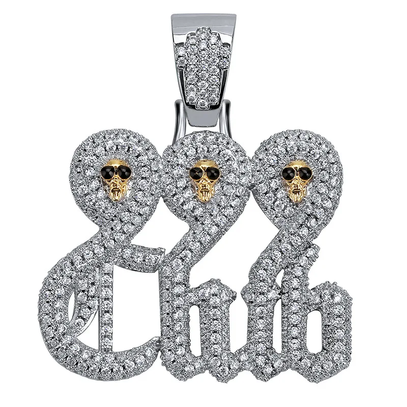 

Hip Hop Rock Full AAA CZ Stone Bling Iced Out Silver Color 999 Skull Club Pendants Necklace for Men Rapper Jewelry Drop Shipping