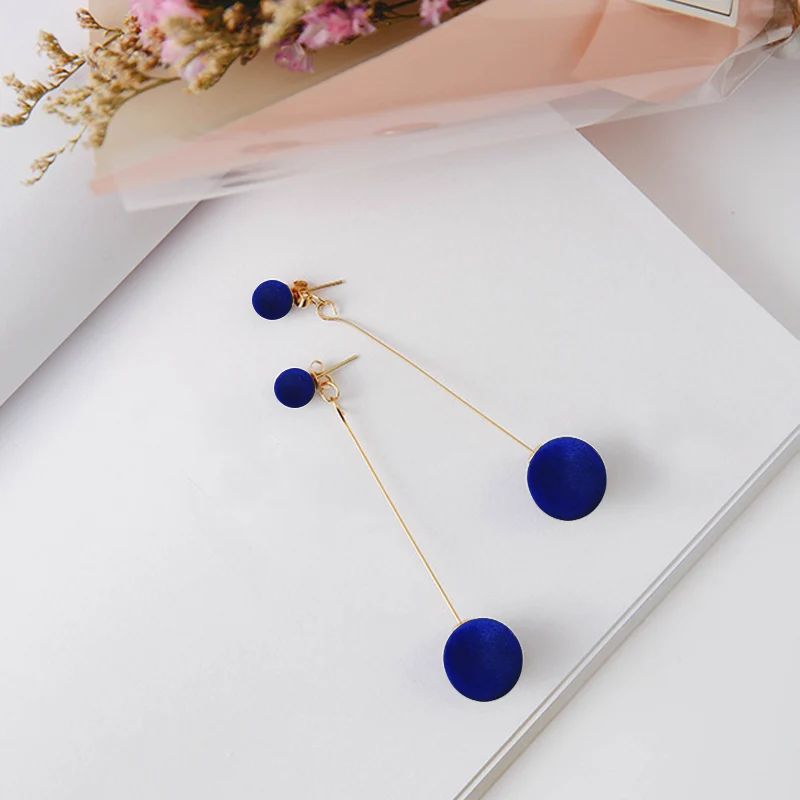 Blue Модные красные, черные, синие плюшевые подвесные серьги женские корейские круглые длинные золотые серьги собственный подарок ювелирные изделия - Окраска металла: Blue