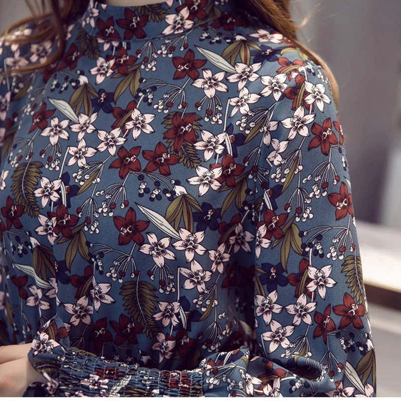 Женское шифоновое платье с цветочным принтом длинное винтажное длинным рукавом