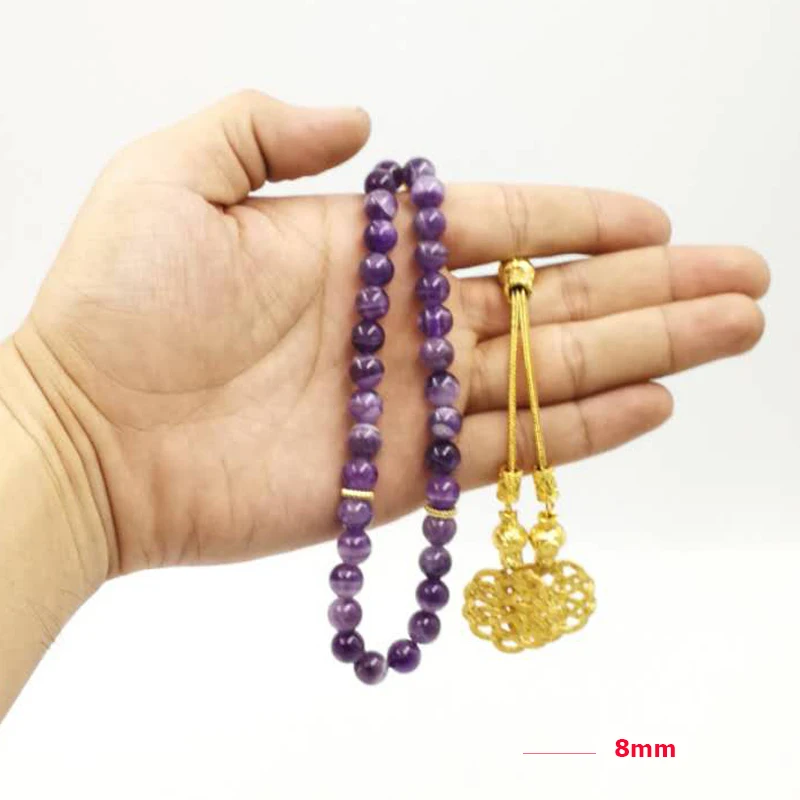 Натуральные аметисты Tasbih стиль ислам браслеты для женщин золотые турецкие кисточкой Четки мусульманские Роскошные дамские украшение четки подарок