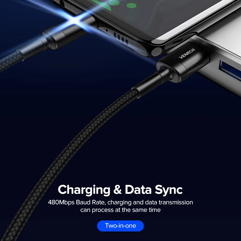Кабель Venroii usb type C для samsung S10 S9 S8 huawei P30 Pro Быстрая зарядка зарядный кабель usbc Xiaomi