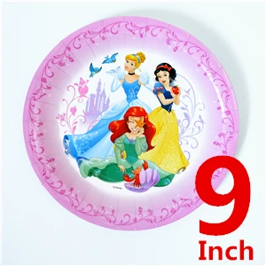 9inch Plate 6pcs Дисней Принцесса Белоснежка Золушка колокол Русалка Спящая красавица запутанные Дети Детская Вечеринка дня рождения событие украшения поставки - Цвет: 9inch Plate 6pcs