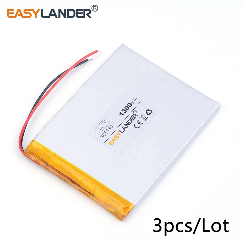 3 шт./лот 7 v литий ионный полимерный аккумулятор 305580 1300mAh для MP4 PSP GPS планшетных ПК