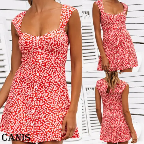 Женское платье-мини с цветочным принтом Boho Пляжное вечернее летнее платье |