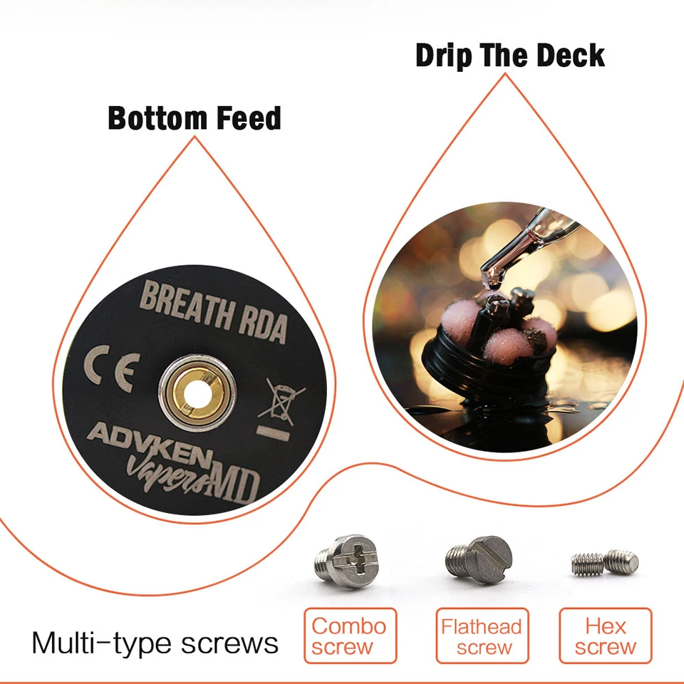 Оригинальный Advken Breathe RDA Tank 24 мм e cig rebuildable dripping atomizer Bottom airflow Dual Posts Airflow control