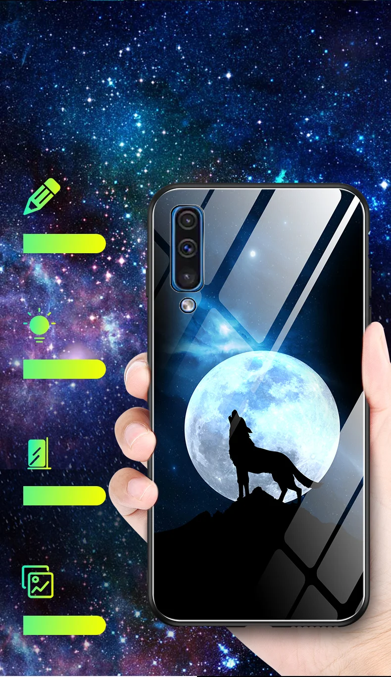 Для samsung Galaxy A50 A30 чехол Роскошный светящийся жесткий закаленное стекло защитный чехол на заднюю панель для samsung a30 a50