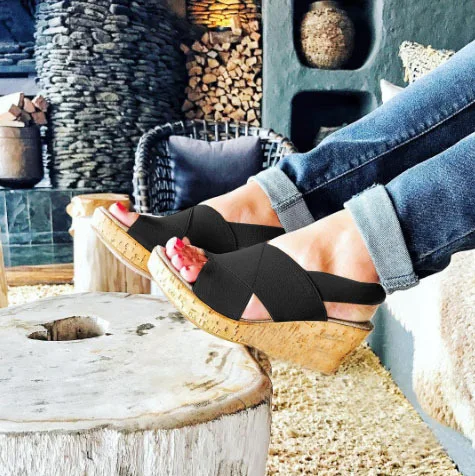 Сандалии-гладиаторы на танкетке с открытым носком босоножки ремешком сзади