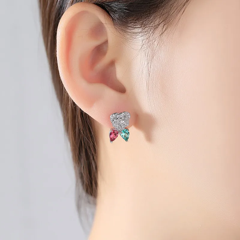 

FXLRY New Design Romantic Multicolor Cubic Zircon Asymmetric Earrings For Female Gift Party Fashion Jewelry