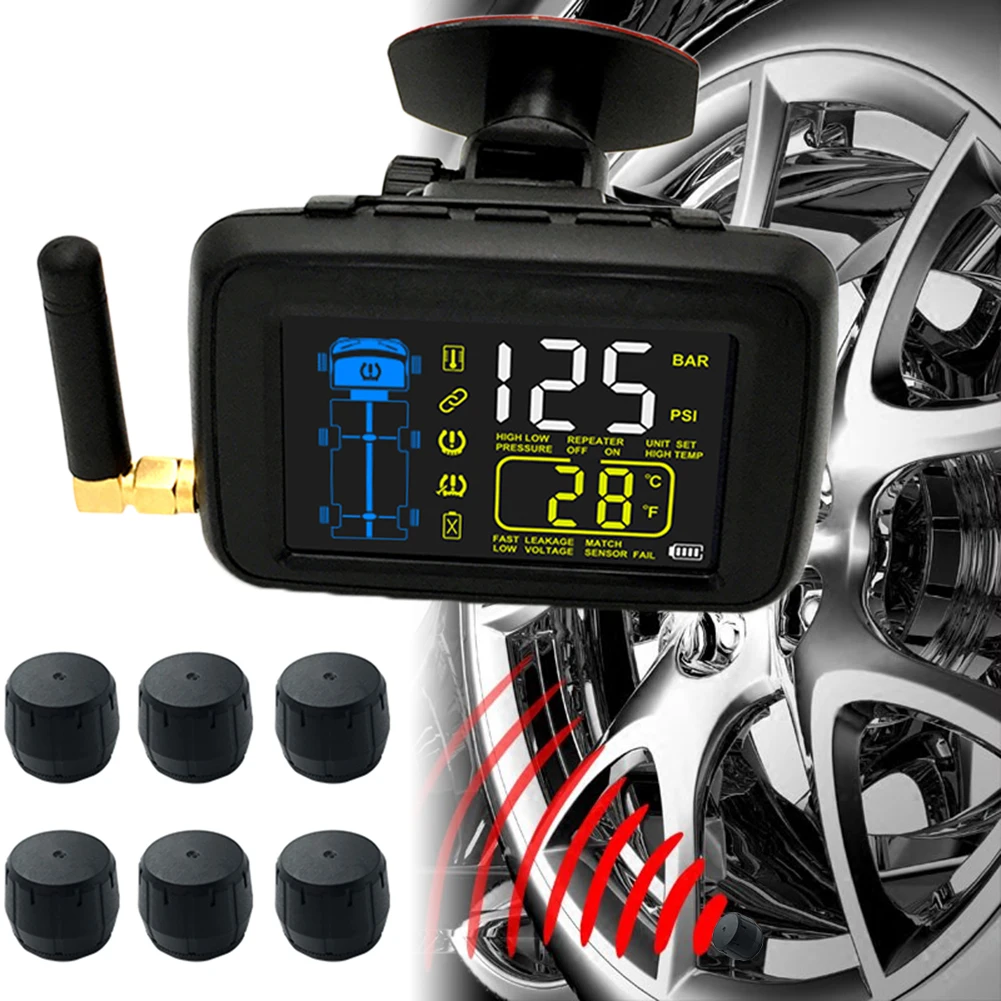 TPMS автомобильный универсальный беспроводной контроль давления в шинах 6 шт. колеса шины Внешний датчик цветной ЖК-сменный улучшенный сигнал