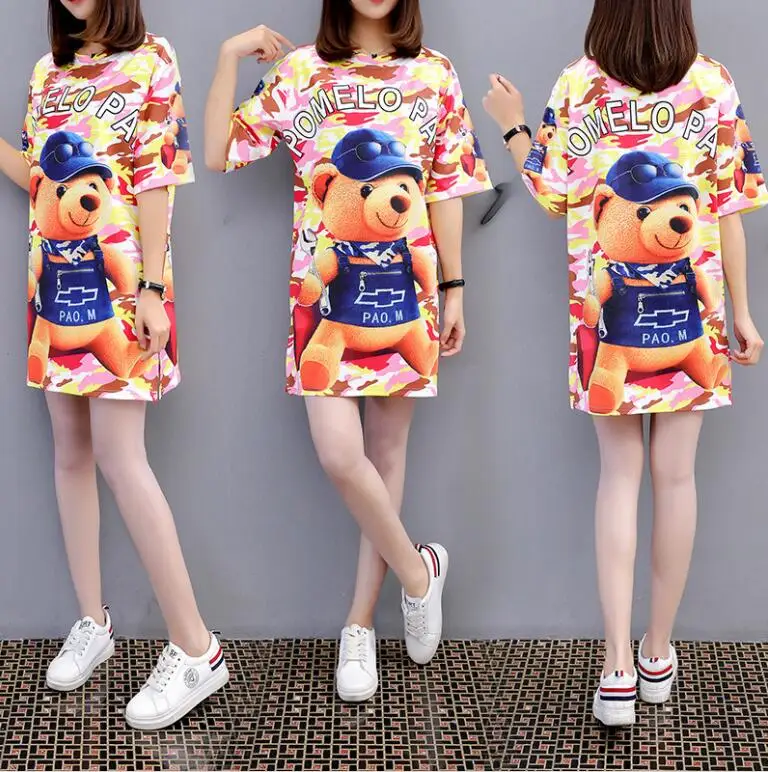 A9 Fashion Summer Oversized Loose Dress Women Plus Size O Neck Half Sleeves Printed Casual T Shirt Dress Streetwear Mini Dress - Цвет: A9