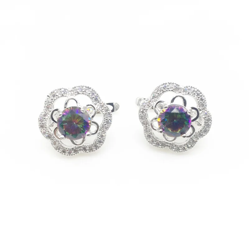 

Flower Multicolor Zircon Beads 925 Silver Jewelry earrings For Women Wedding Earrings