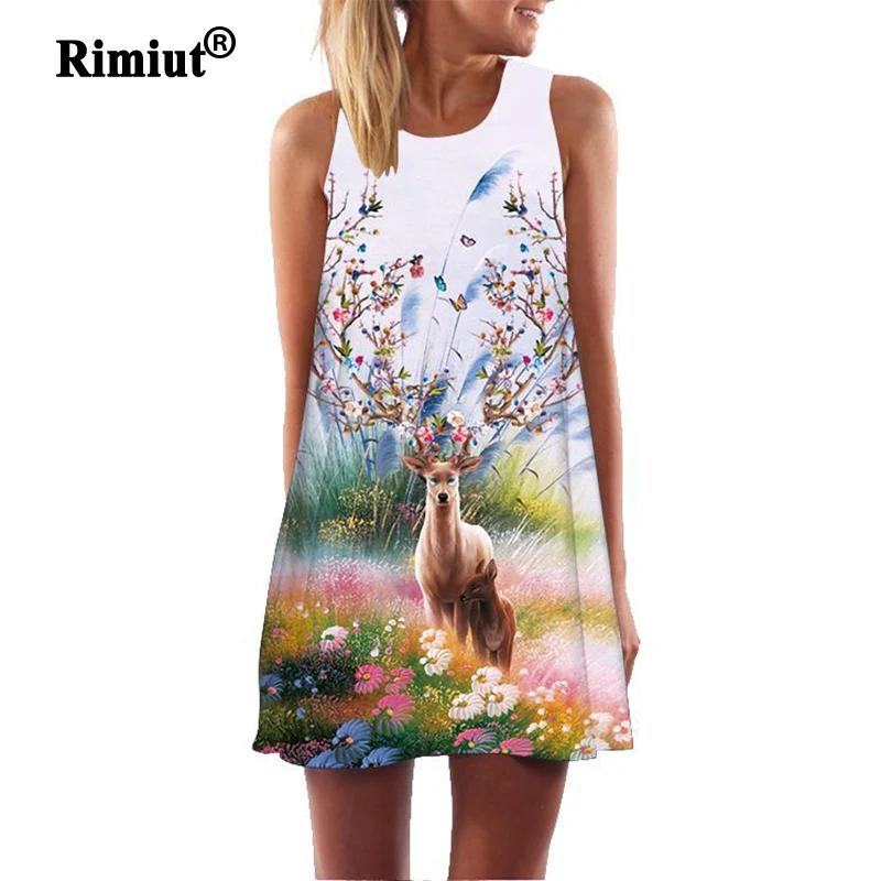 Rimiut 2XL Для женщин без рукавов с принтом животных Мини-платья круглым вырезом жира