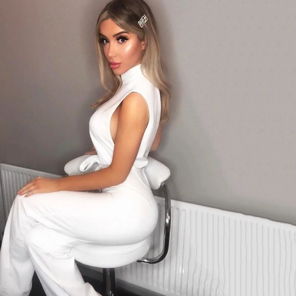 2019 летний Однотонный женский комбинезон из полиэстера с высокой талией | Женская