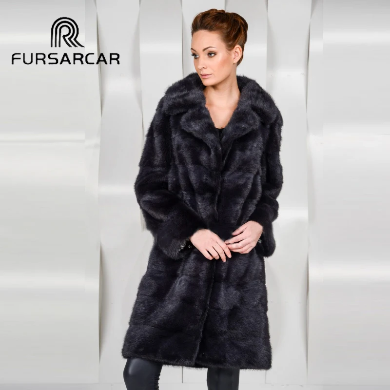 Женская шуба из натурального меха норки FURSARCAR с отложным воротником и круглым