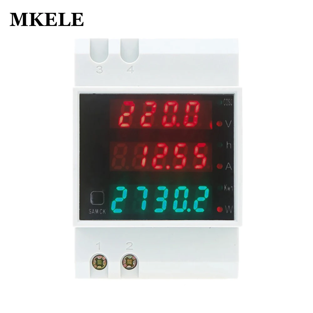 Цифровой многофункциональный счетчик энергии 220 В переменного тока 100A Din рейка
