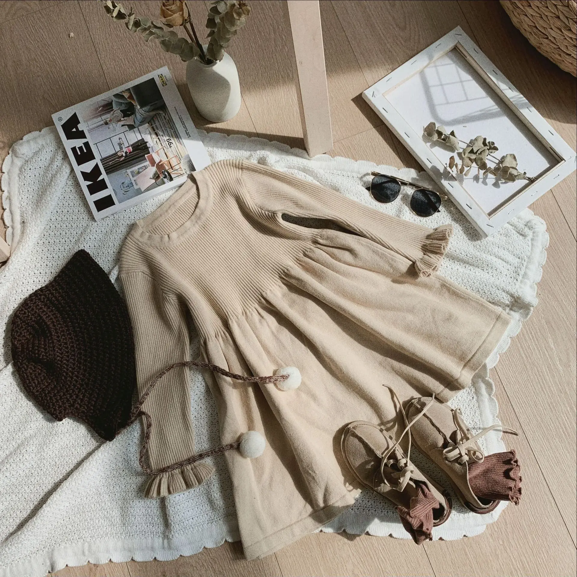 Autumn Winter high quality cotton yarn knitted sweater dresses for girls 1-6 years kids warm long sleeve dress | Детская одежда и