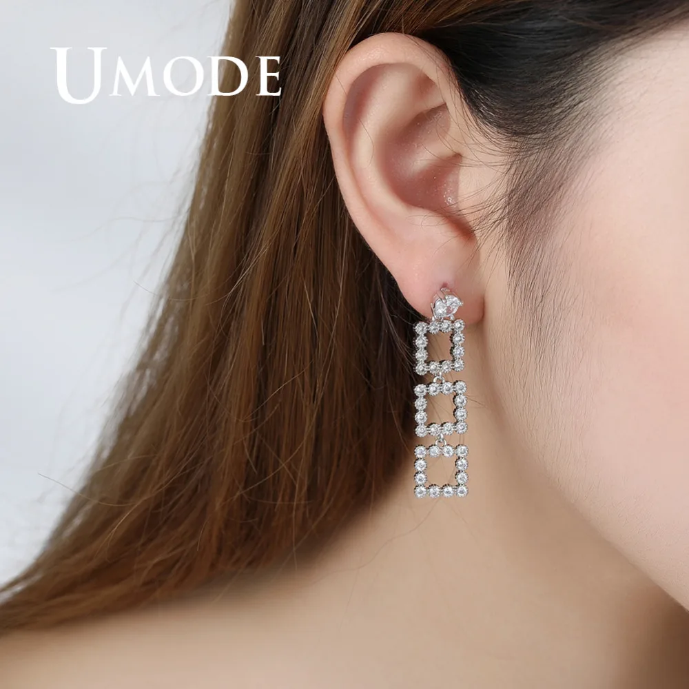 Женские квадратные серьги подвески UMODE круглые вечерние ювелирные изделия с