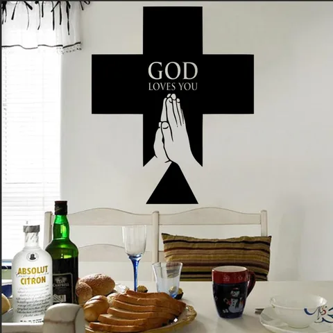 Религиозный христианский крест, настенная наклейка, христианский крест, наклейка на стену с Иисусом, Бог любит вас, Иисус, домашняя настенная наклейка, постер
