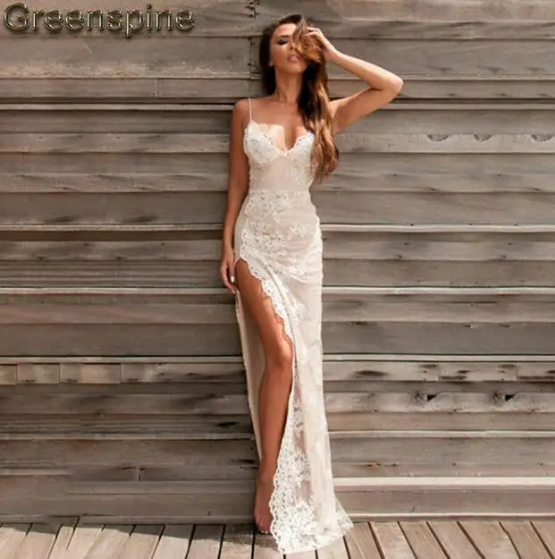 Белый Сексуальная Русалка свадебное платье пляж Robe Mariage сбоку высокое Разделение кружева свадебное платье es бретельках свадебное платье с открытой спиной - Цвет: Белый