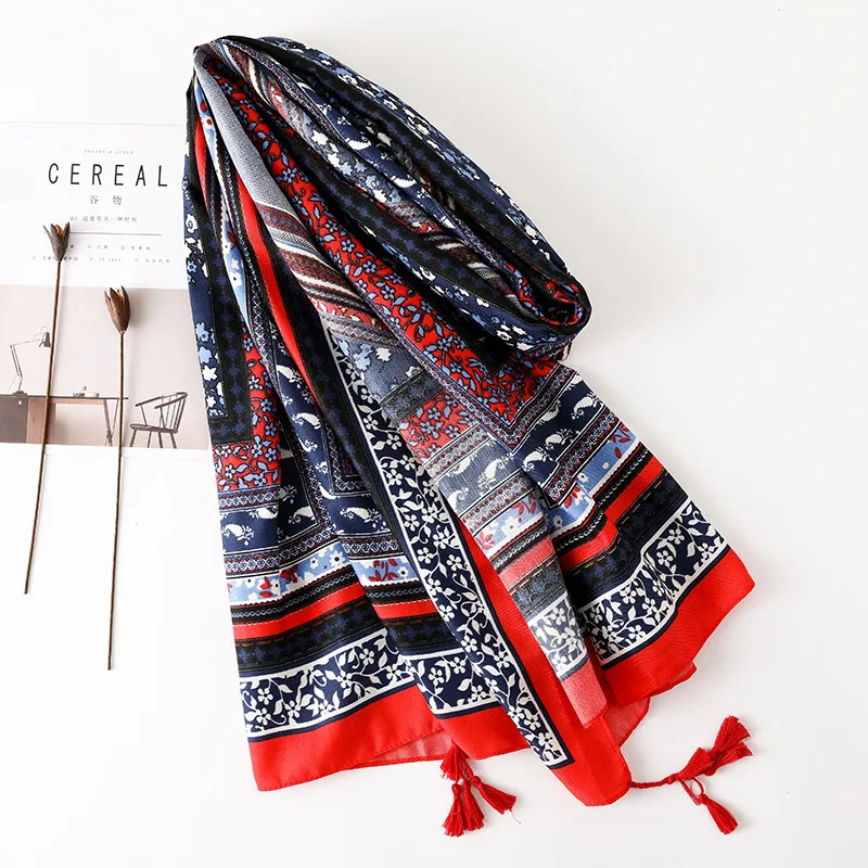 2018 женский брендовый модный ацтекский цветочный шарф с кисточками шаль из