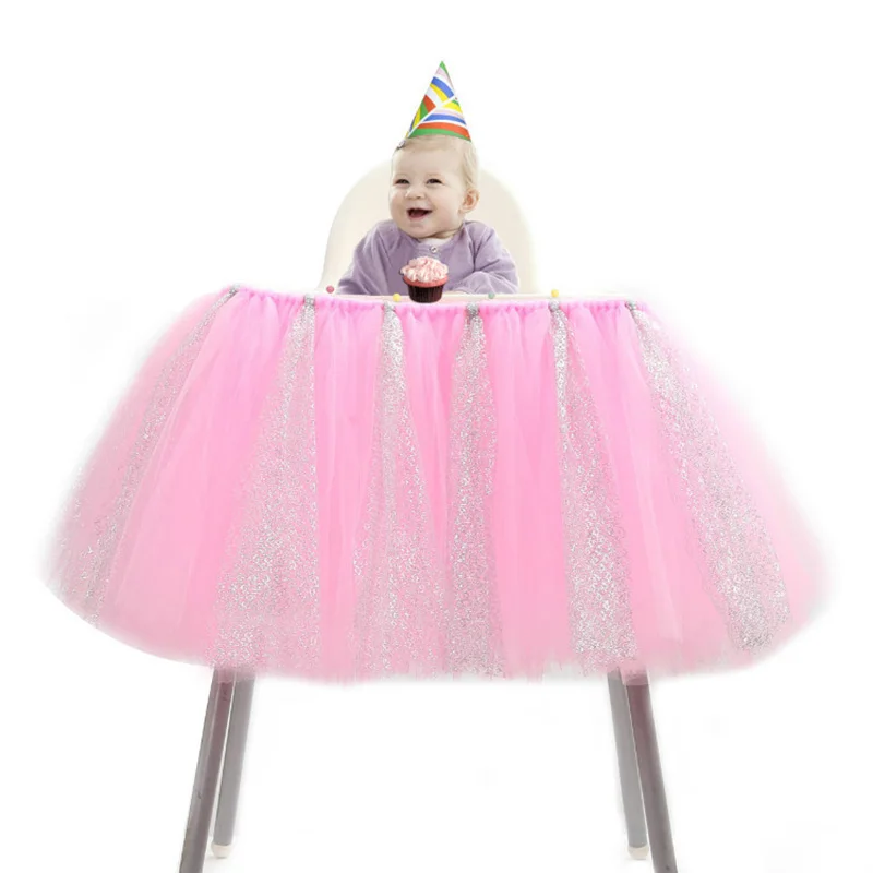 

Children's Birthday Party Table Skirt Tutu Decorative Apron Tulle Baby Home Decoration DIY Tableware Chair Skirts Home Textile