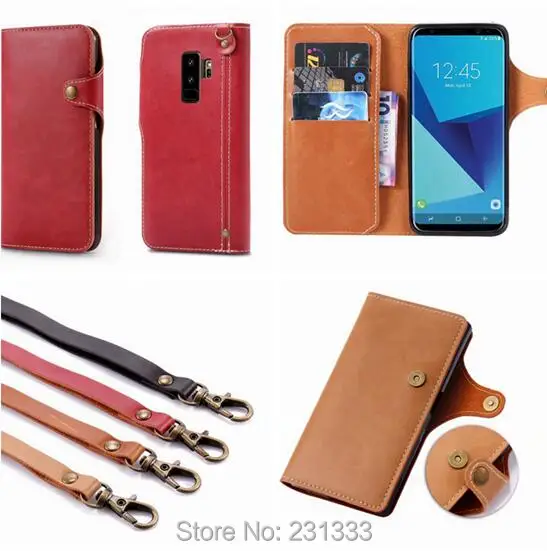 Чехол-кошелек с-ку в стиле ретро из воловьей кожи на ремешке для Samsung Galaxy S8 S9 PLUS NOTE8