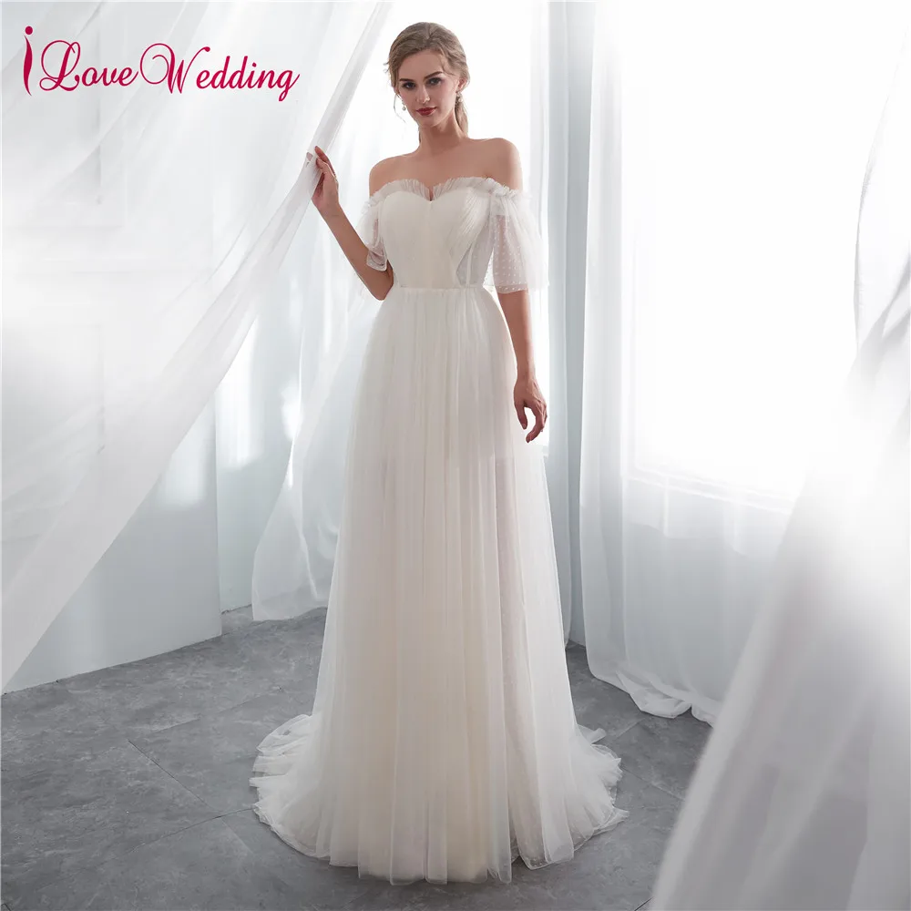 ILoveWedding Vestido de noiva милое мягкое свадебное платье с коротким рукавом из тюля