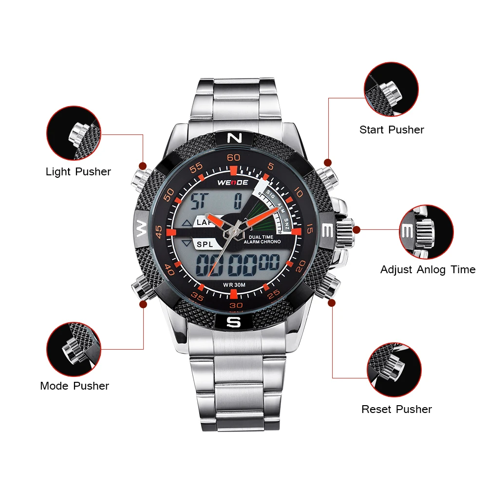 WEIDE часы Открытый Для мужчин спортивный Часы Аналоговый Цифровой Дисплей
