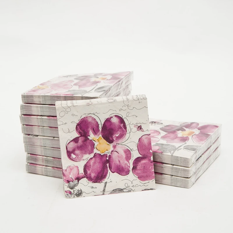 Фиолетовый цветочный бумажный napkins 20pcs 25*25 см 3 слойные фиолетовые салфетки для