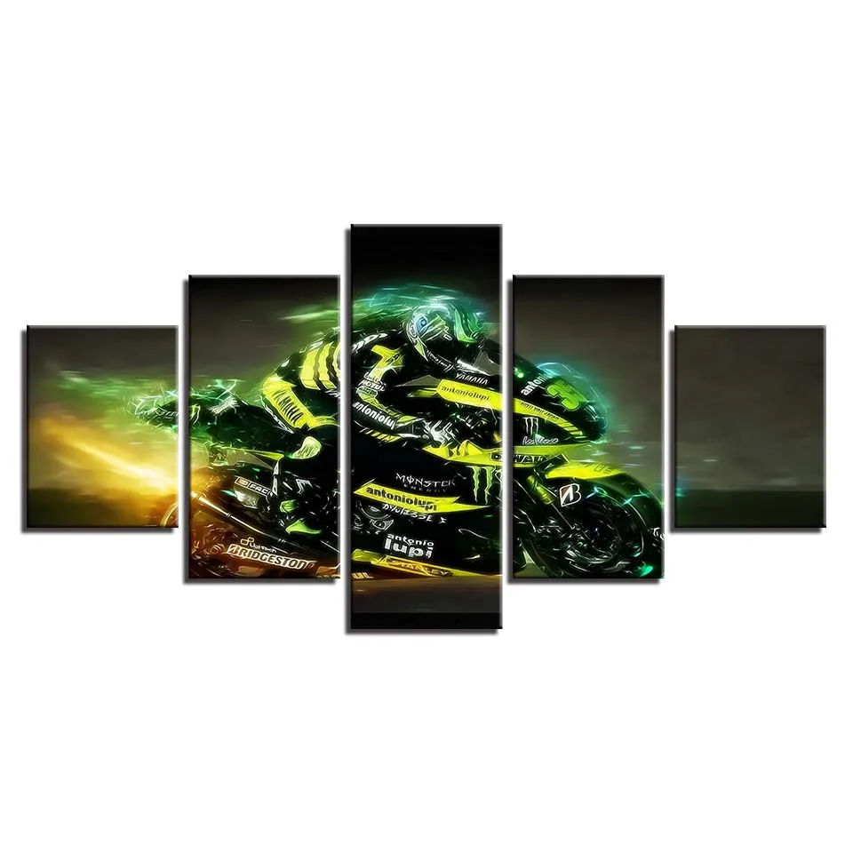 Поп стены искусств холст Модульная картина 5 шт. Прохладный беговых мотоцикл