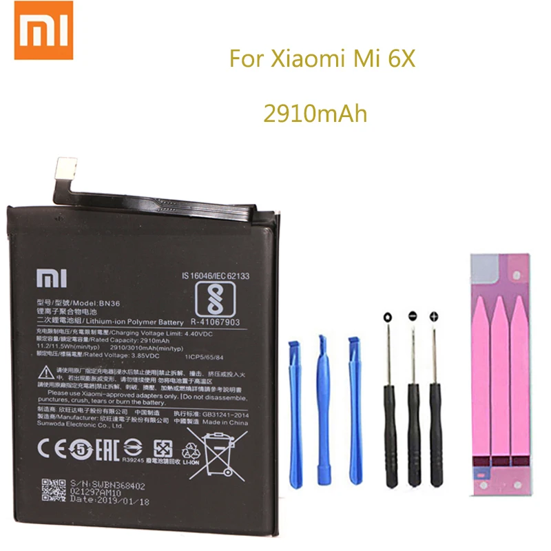 Xiao mi Оригинальный аккумулятор для телефона BN36 Xiaomi 6X A2 2910 мАч Высокая емкость