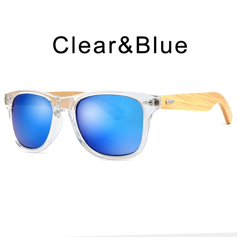 Clear Blue HDCRAFTER, брендовые бамбуковые солнцезащитные очки, мужские, модные, квадратные солнцезащитные очки, женские, деревянная оправа, зеркальные солнцезащитные очки для мужчин, UV400, mulit - Цвет линз: Clear Blue