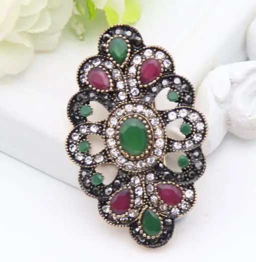 Античная Турецкая женская круглая брошь Bijoux Ретро Золотой цвет корсаж цветок полимерные брошки для отворота хиджаба заколка на шарф ювелирные изделия - Окраска металла: FA00203green