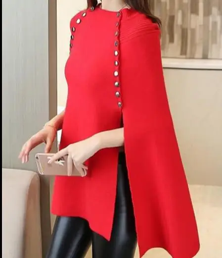 2018 autumn winter fashion white Runway black ponchos and capes loose pullovers long knitted wool sweater women christmas RQ303 | Женская