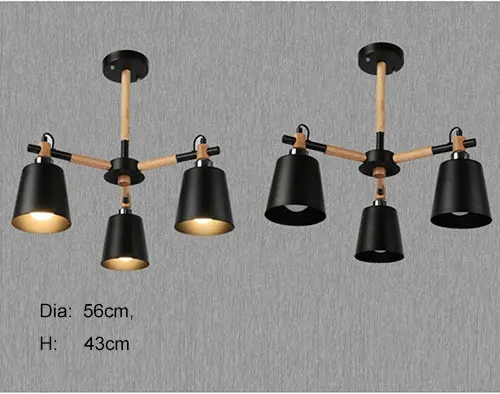Black 3 lights Скандинавский минималистичный металлический и деревянный кронштейн люстра E27 цветные люстры для кухни гостиной спальни кабинета - Body Color: Black 3 lights