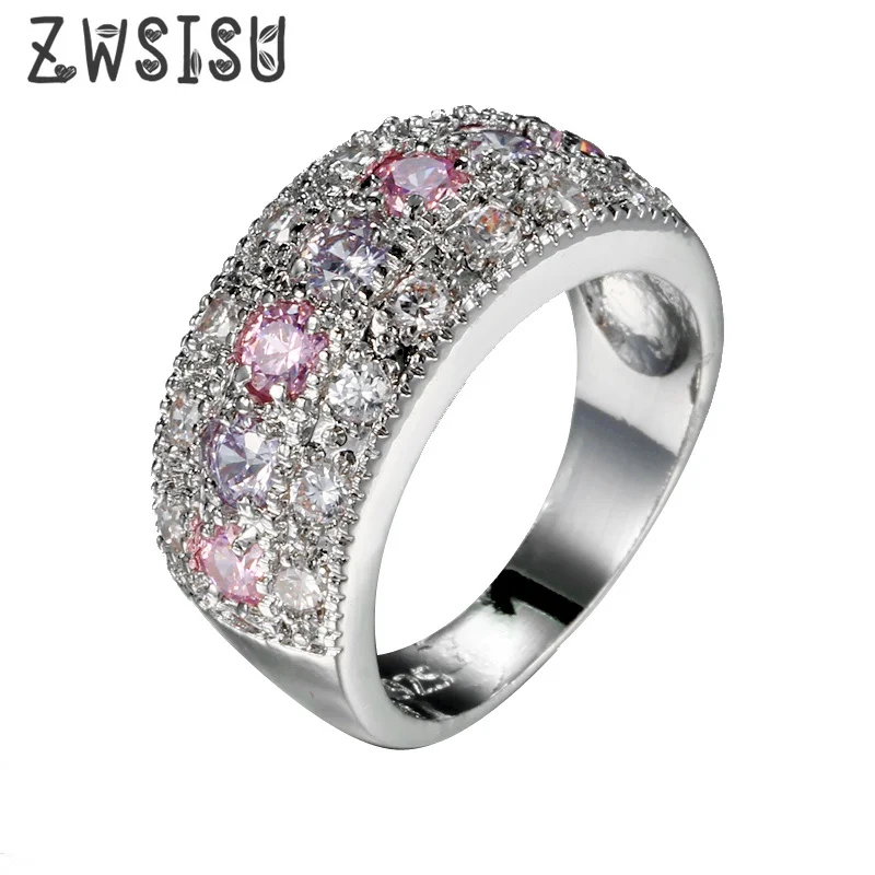 ZWSISU Свадебные Украшения принцесса белое золото CZ Серебряное Кольцо Размер 6 7 8 9 10
