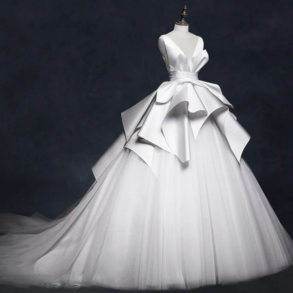 Robe De Mariee Новое поступление сексуальное сатиновое Тюлевое великолепное ТРАПЕЦИЕВИДНОЕ свадебное платье для невесты платье в китайском стиле Mariage