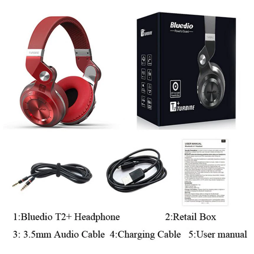 Bluedio T2+ 5,0 Bluetooth наушники koptelefoon стерео музыка auriculares беспроводная гарнитура для iphone samsung Xiaomi наушники - Цвет: red