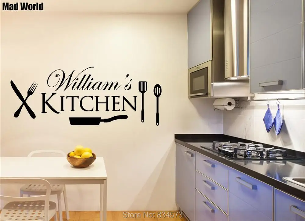 Personalized Name Kitchen Utensils Wall Art Stickers Decals Home DIY Decoration Removable Room Decor | Дом и сад
