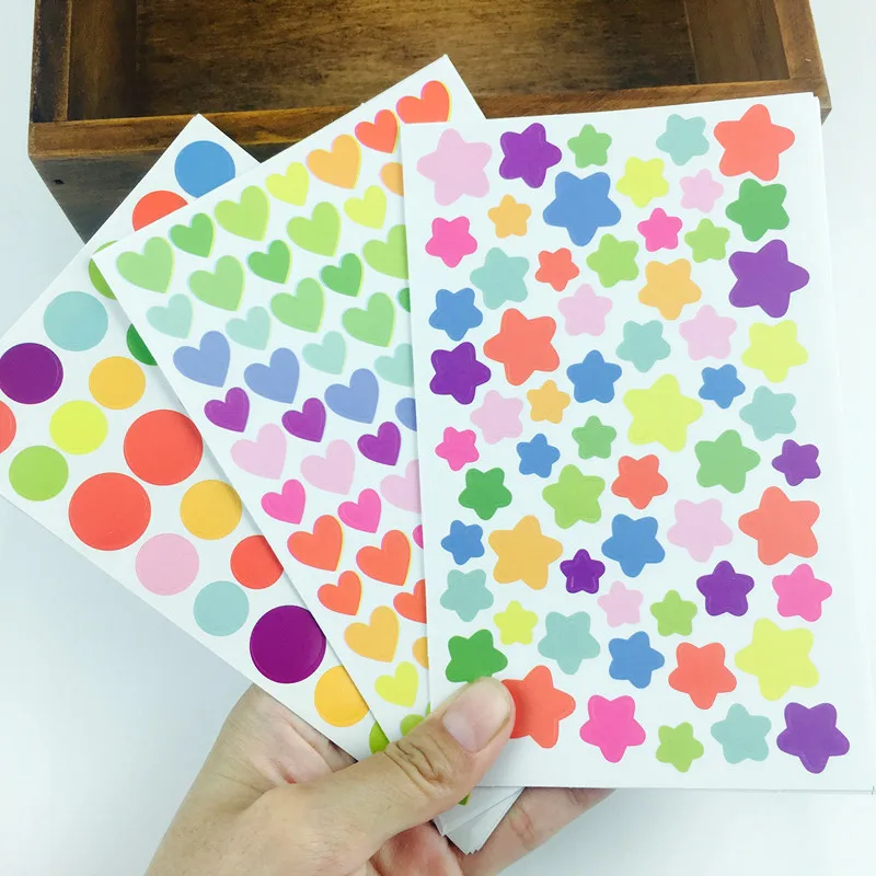 6 листов/набор новых красочных сердец любовь/точки/пятиконечные звезды