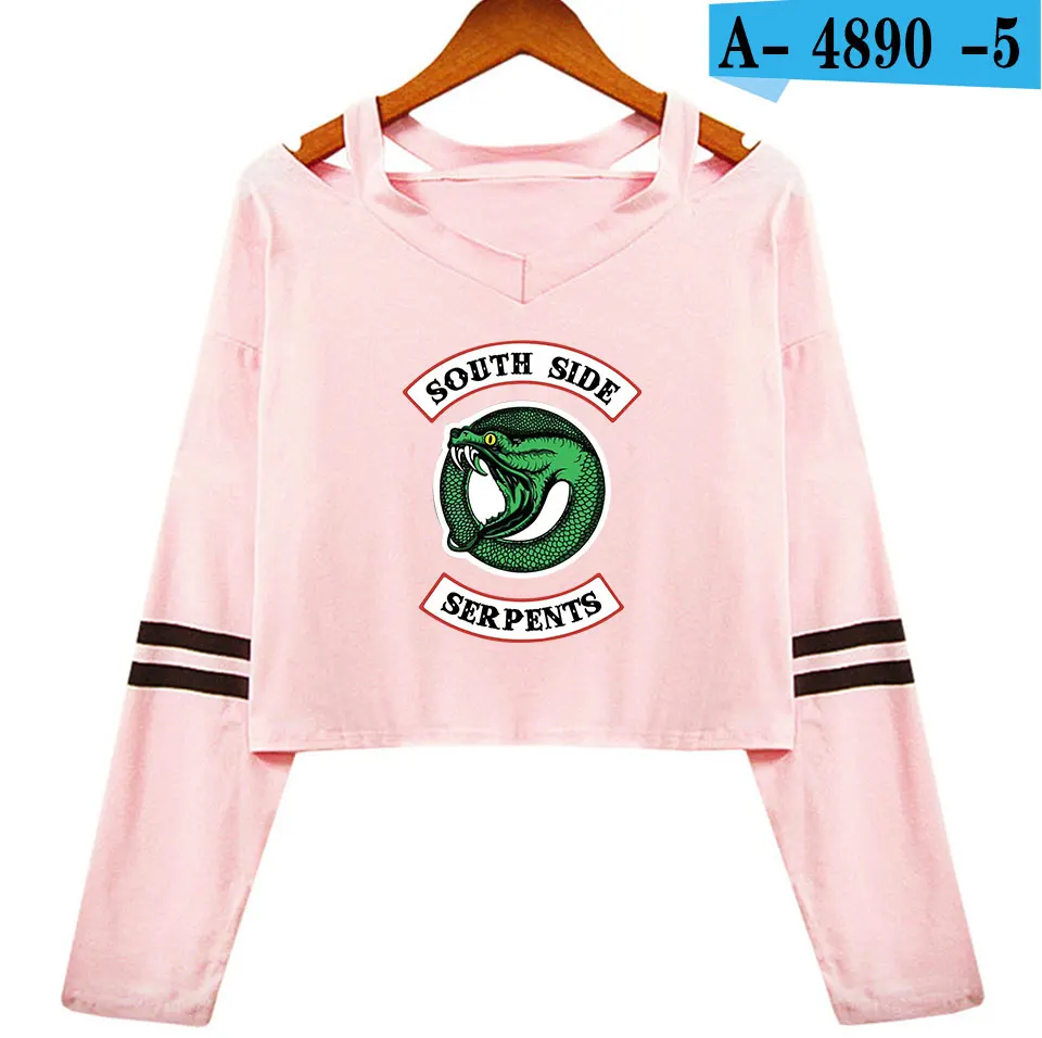 Pink Ривердейл, южная сторона, змей, сексуальные, длинный рукав, хлопок, кроп, топы, рубашка, женская, с открытыми плечами, рубашка, для девушек, уличная одежда, женская одежда - Цвет: Pink