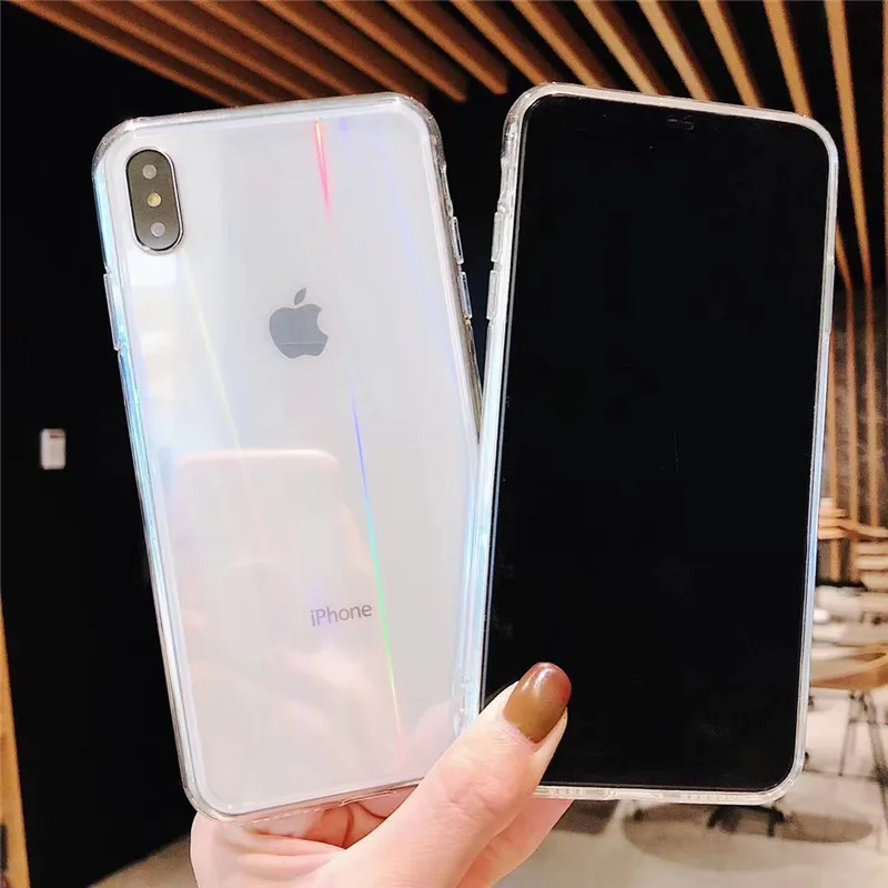 Прозрачный чехол для телефона Aurora Shining laser iphone X XS XR Max 6 6S 7 8 Plus глянцевый мягкий