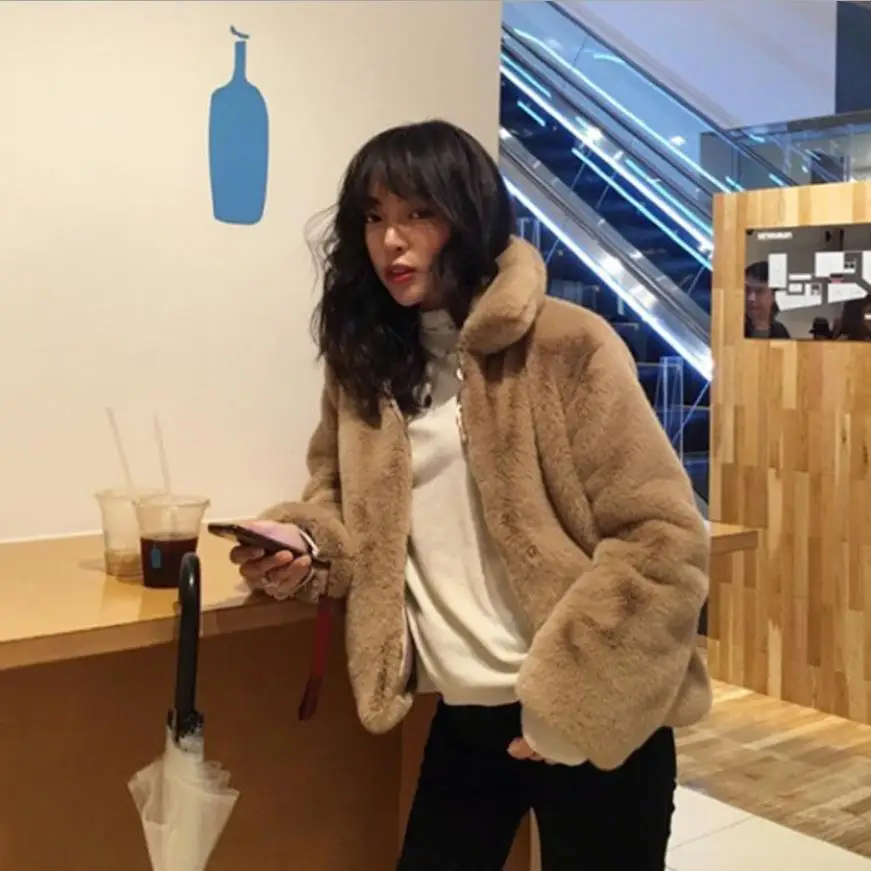 Модная брендовая куртка из искусственного меха с большим воротником Женский