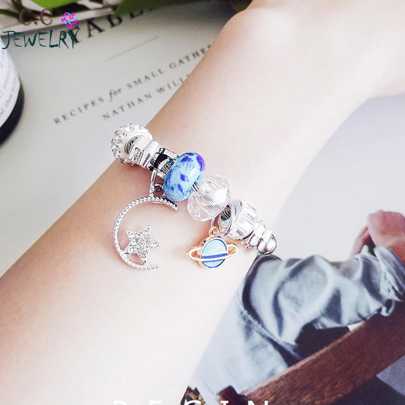 Браслеты из нержавеющей стали с Луной и звездой цветами планетой браслеты ручной