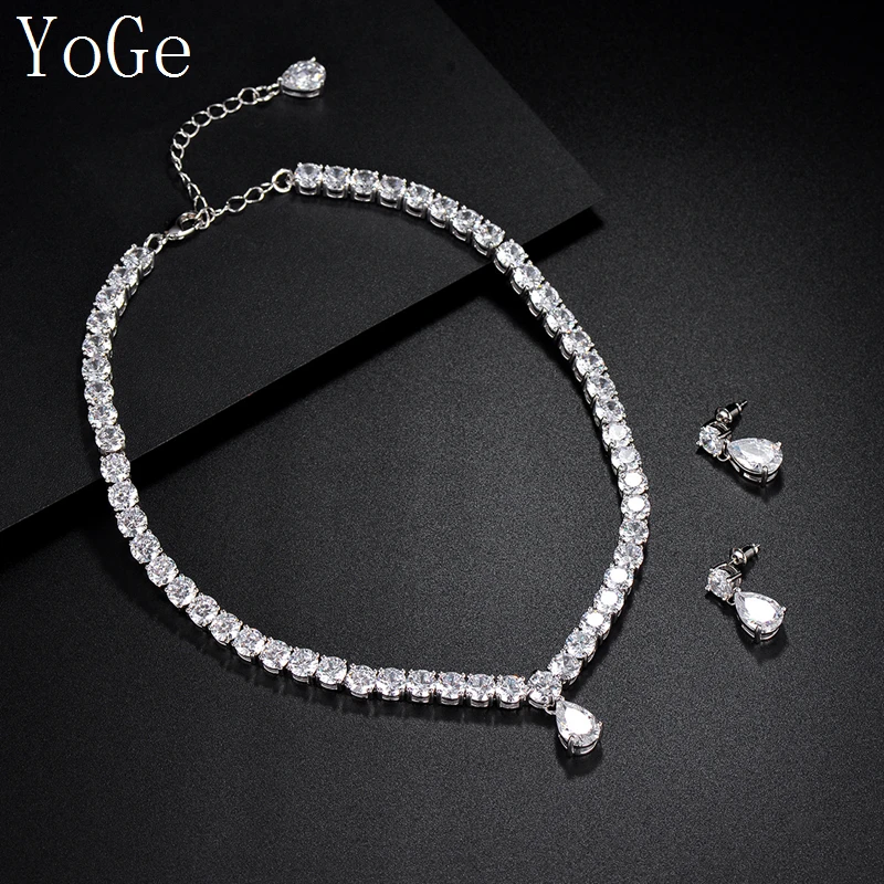 Ювелирные изделия YoGe комплект ювелирных изделий из колье и серёг с кубическим