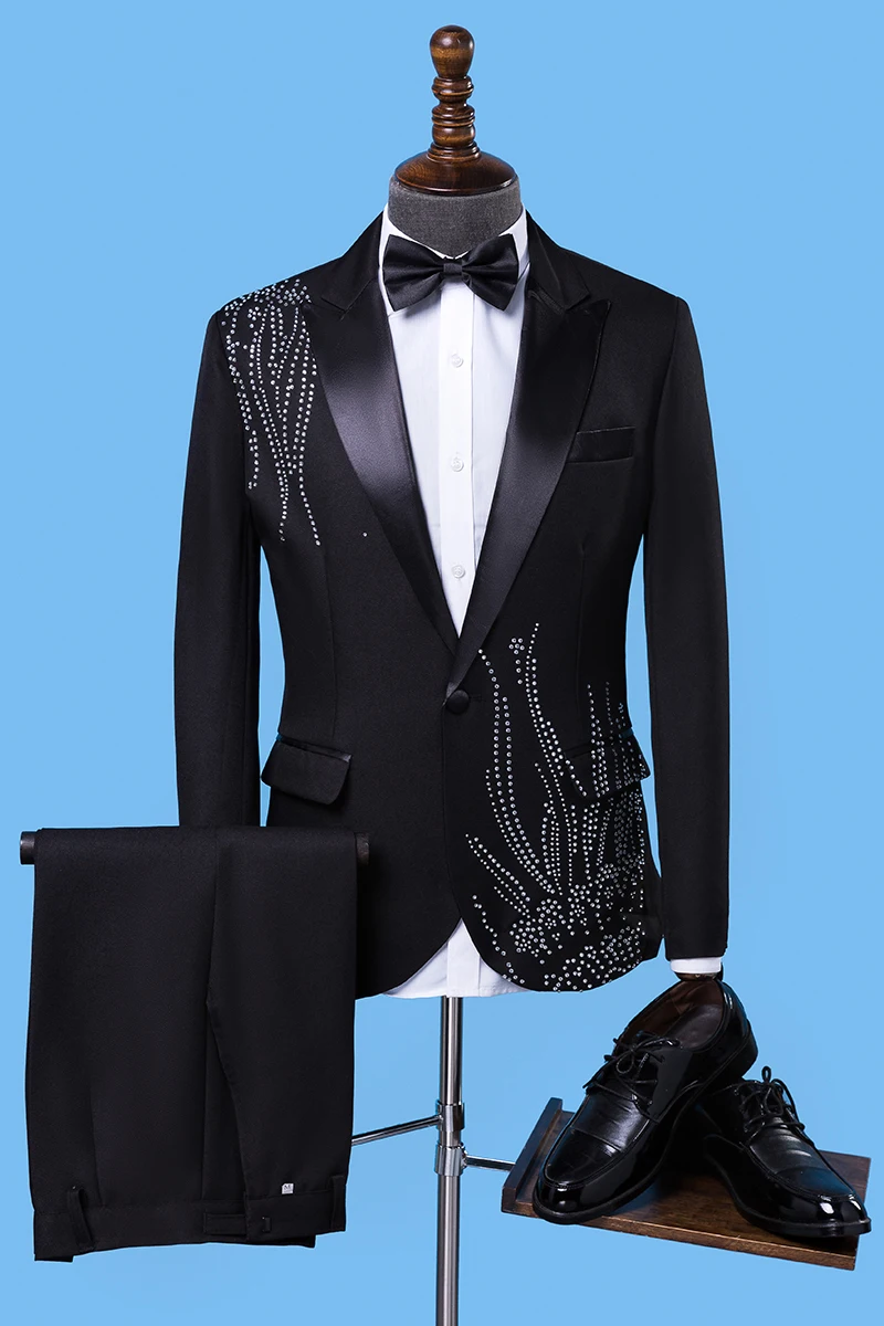 Мужские смокинги на одной кнопке черные облегающие блейзер с вышивкой цвета: