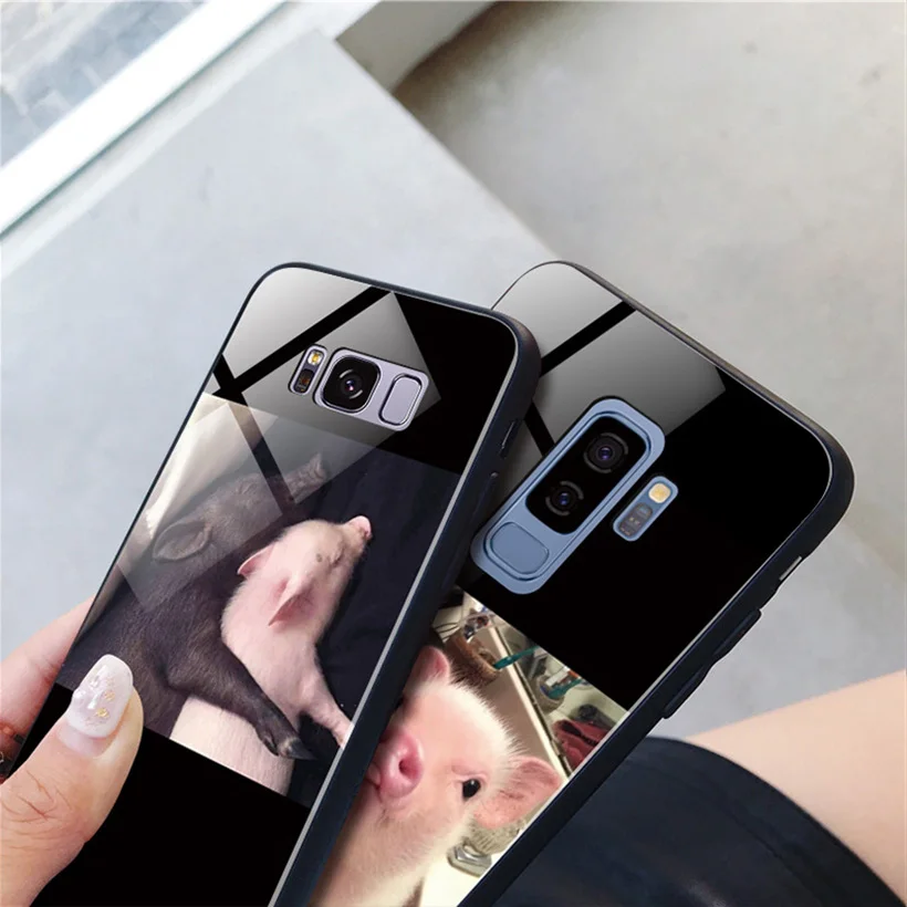 Fashionable tempered glass phone case for Samsung s8 s9 plus note 8 all inclusive pig man woman |