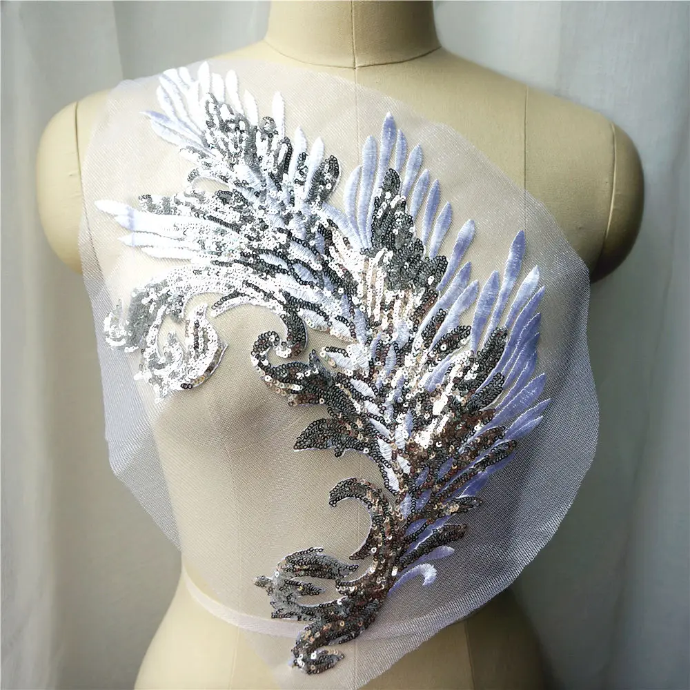 Аппликации в виде перьев с блестками серебристые золотистые белые Синие милая